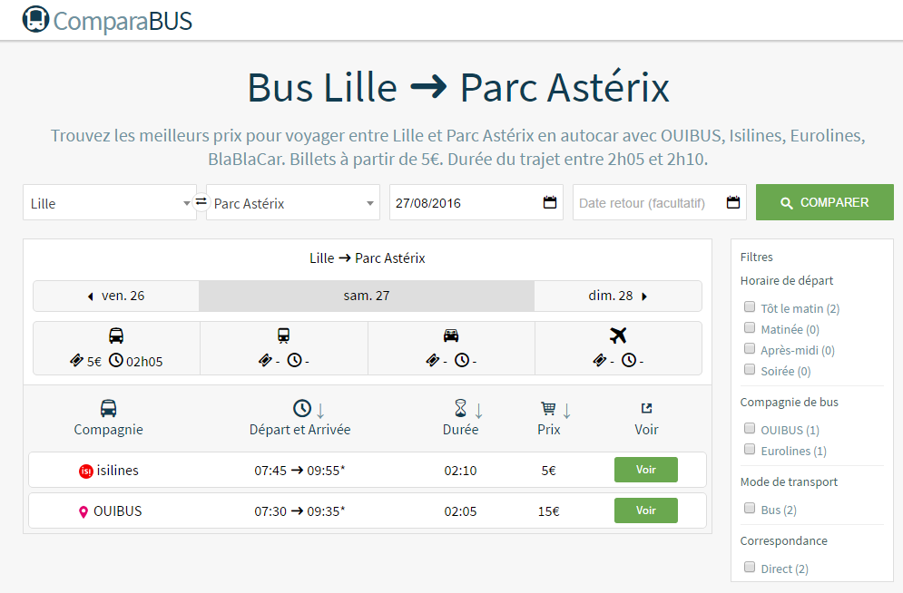 Lille parc Astérix bus navette