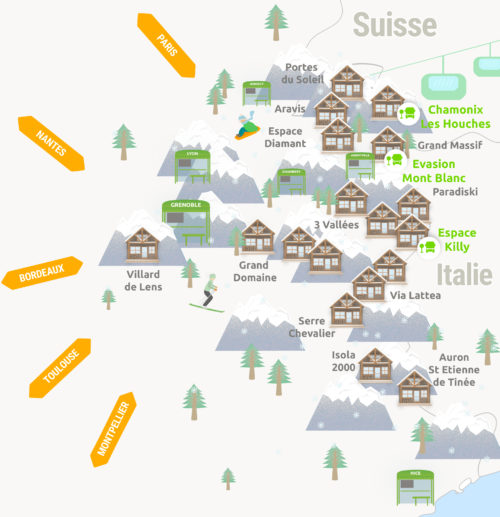 Carte réseau lignes de bus ski FlixBus
