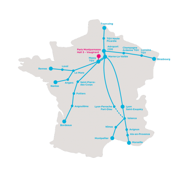 Carte réseau lignes train OUIGO low cost SNCF