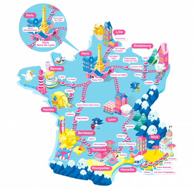 Cartographie des destinations de France pour acheter des billets de train OUIGO ©Ouigo.com